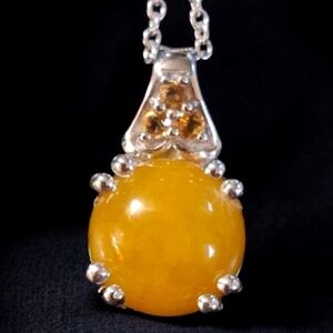 Burmese Yellow Jade Brazilian Citrine Platinum Over Sterling Silver Necklace